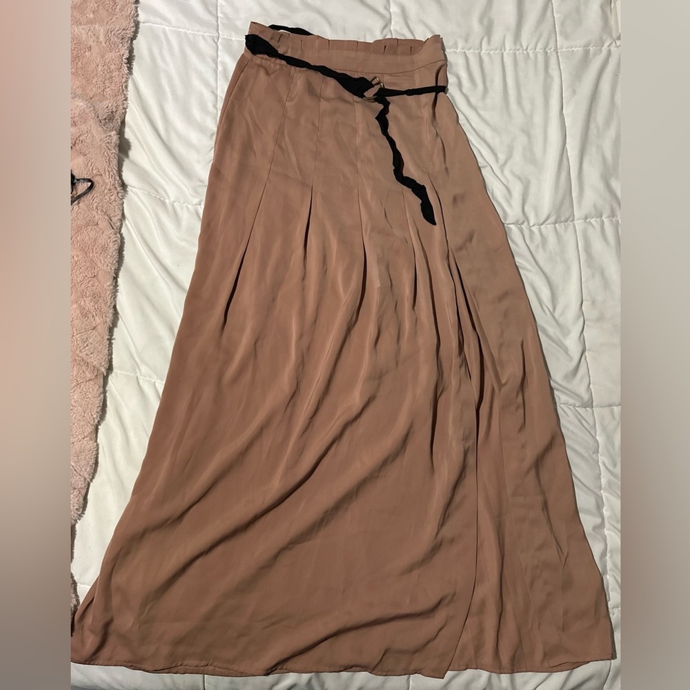 Dynamite Tan Maxi Skirt with Black Tie